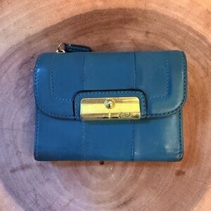 Coach Blue Wallet with Gold Accent